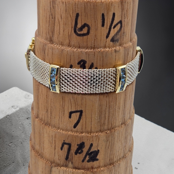 Sterling Vermeil Blue Topaz Mesh Bracelet 6.75” 925 Thailand Estate - Picture 8 of 9